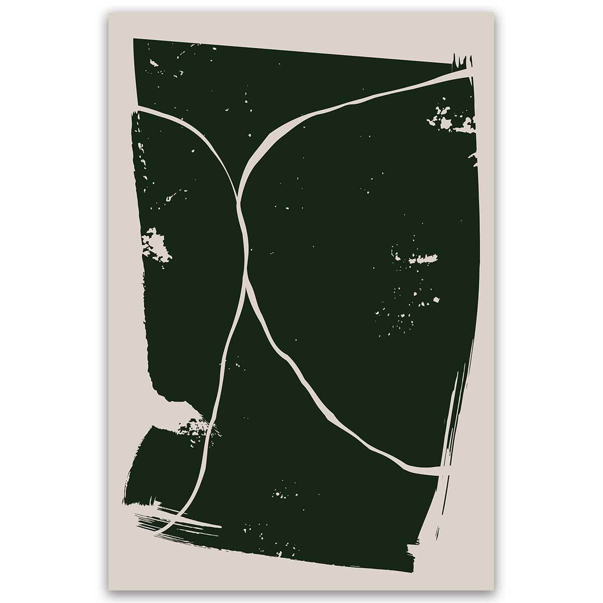 Tableau abstrait vert foncé lignes organiques Toile imprimée