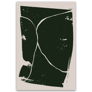 Tableau abstrait vert foncé lignes organiques Toile imprimée