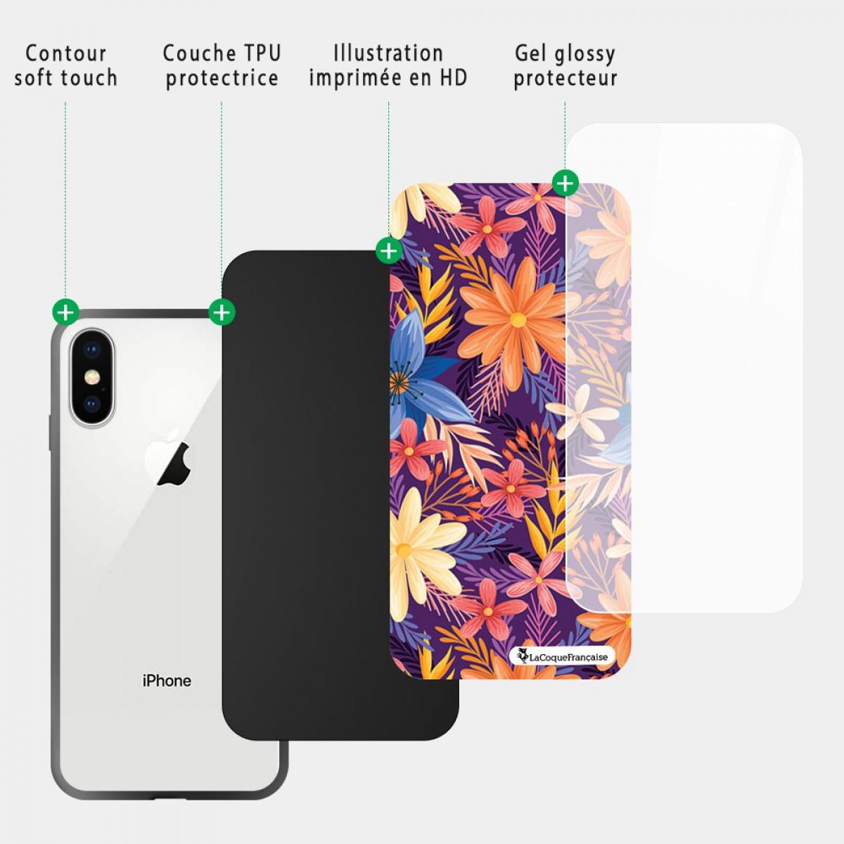 Coque iPhone X/Xs Coque Soft Touch Glossy Fleurs violettes et oranges Design La Coque Francaise