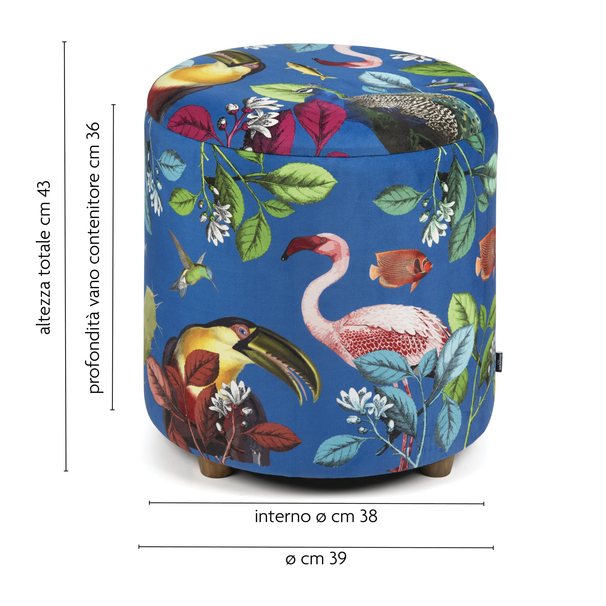 Pouf contenitore Excelsa Rhapsody in velluto e legno 39x39x43 cm multicolore