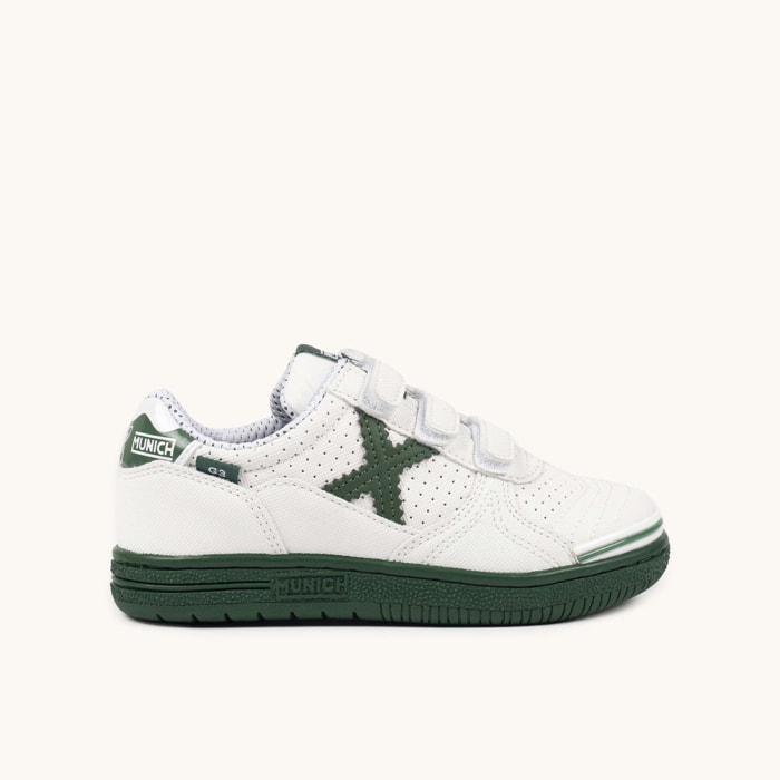 Zapatillas de Fútbol Sala Infantiles con Velcro Blancas y Verdes MUNICH G-3 KID VCO 450
