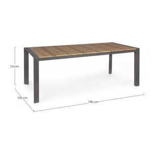 Tavolo da giardino ELIAS con piano effetto teak e gambe antracite, 198×100 cm