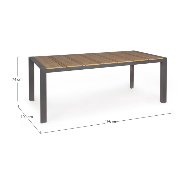 Tavolo da giardino ELIAS con piano effetto teak e gambe antracite, 198×100 cm