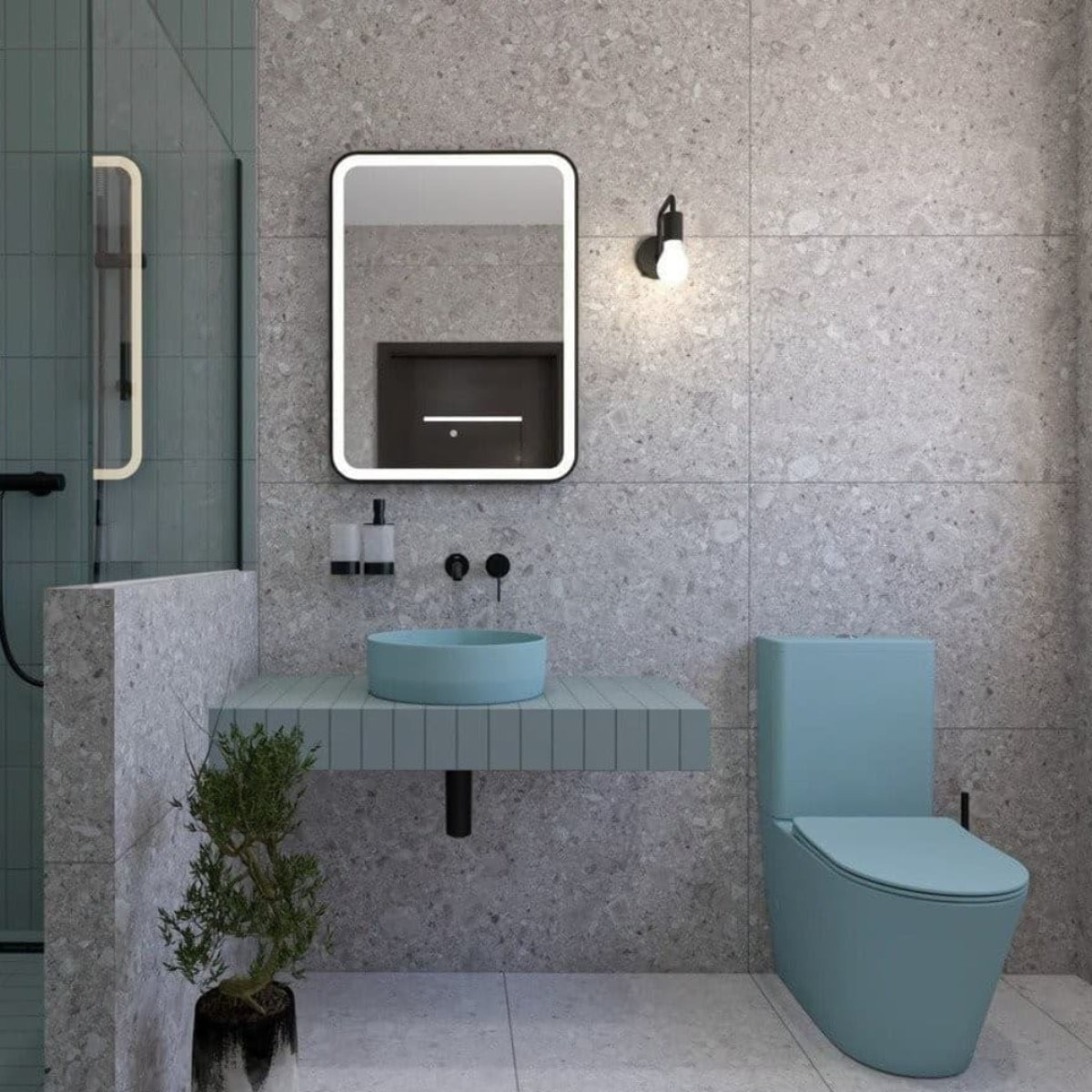 Infinitio WC à poser complet en céramique avec abattant SoftClose, vert mat (SATINF031VPSNLGEM)