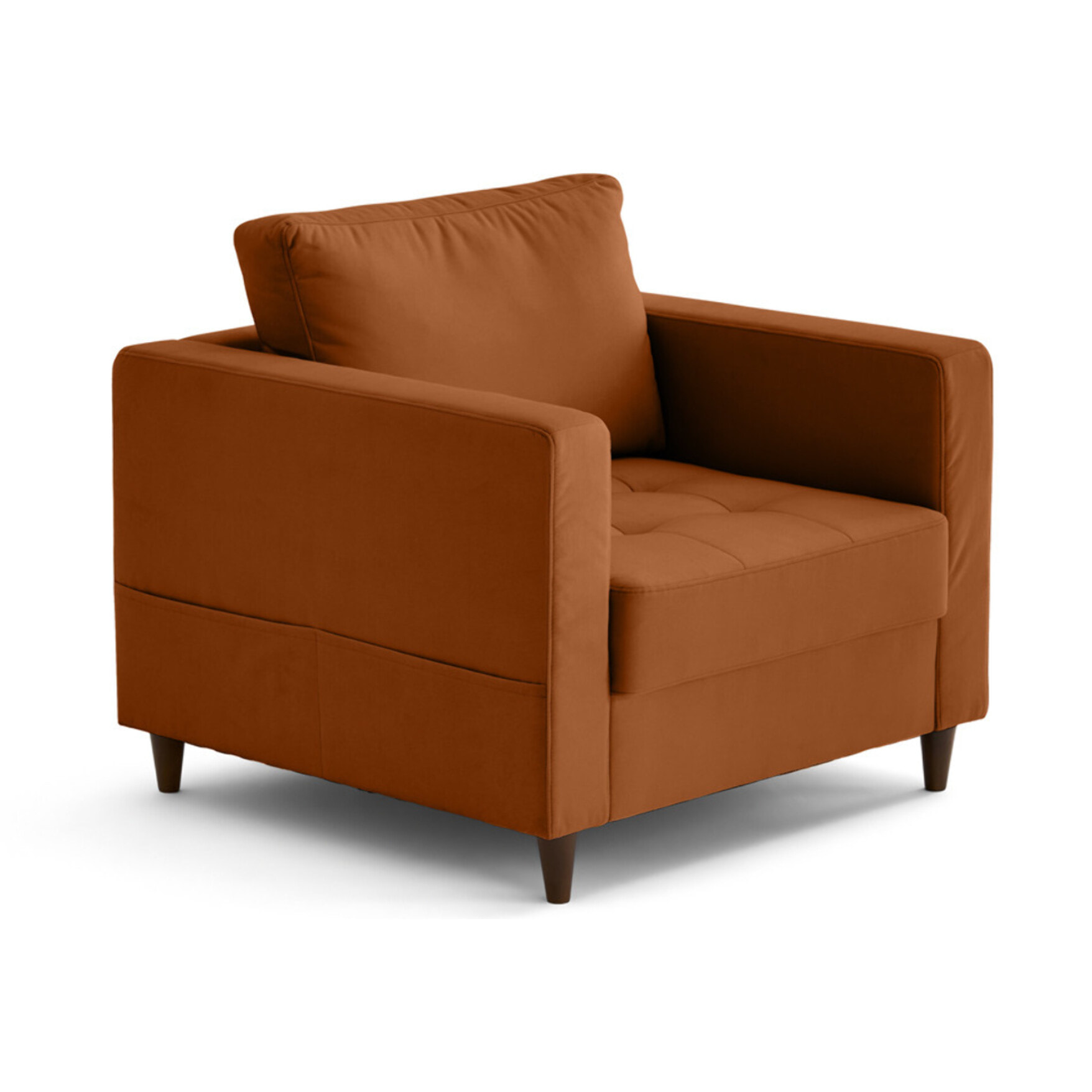 Anna - fauteuil avec poche en velours - pieds en bois - Rouille
