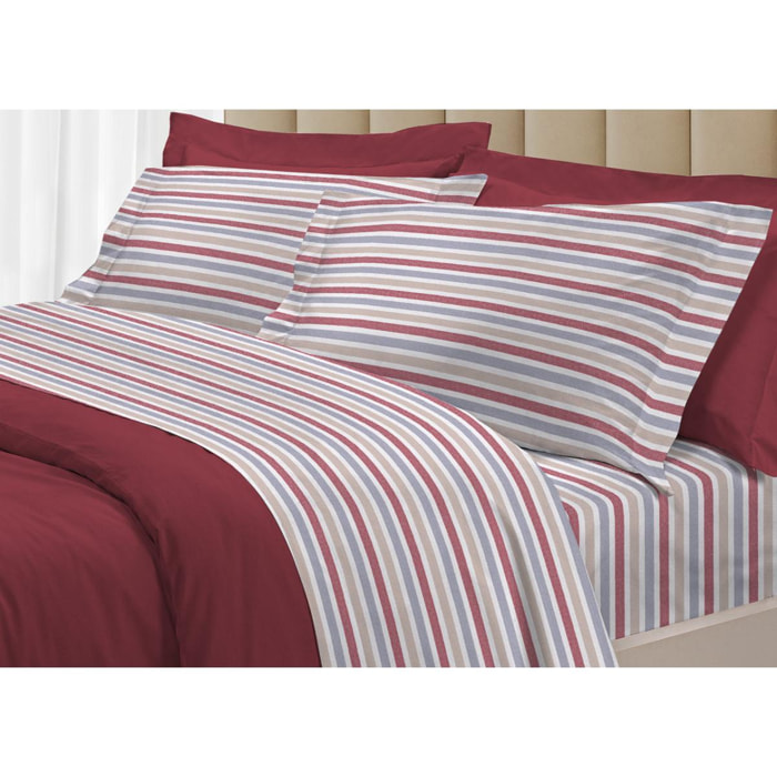 Completo Lenzuola 100% Cotone Linea 3027 Riga Rosso