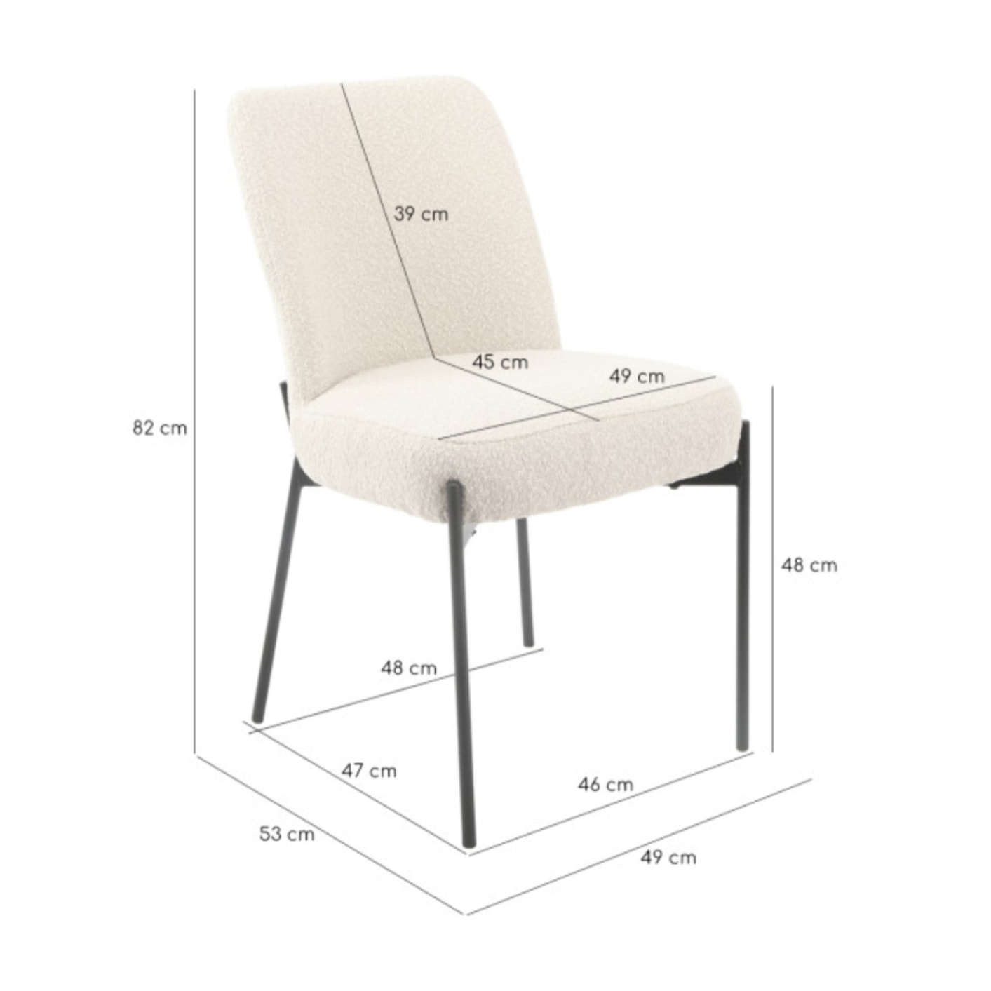 Chaise bouclette beige imitation laine de mouton et pieds métal noir - BOUCLE