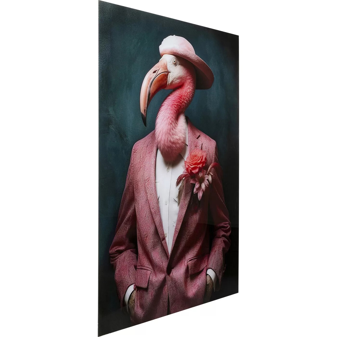 Tableau en verre flamant rose costume 120x160cm Kare Design