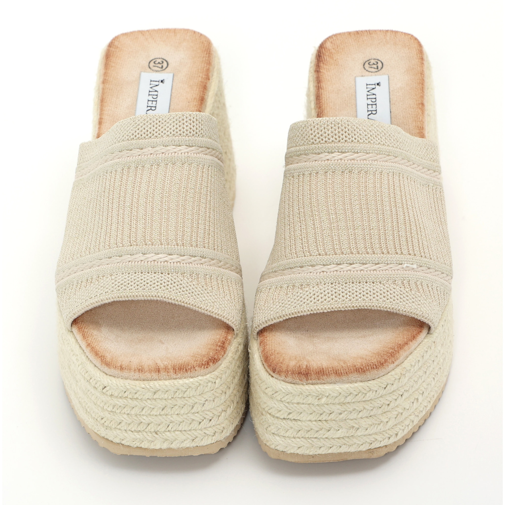 Sandali con zeppa e fascia in tessuto