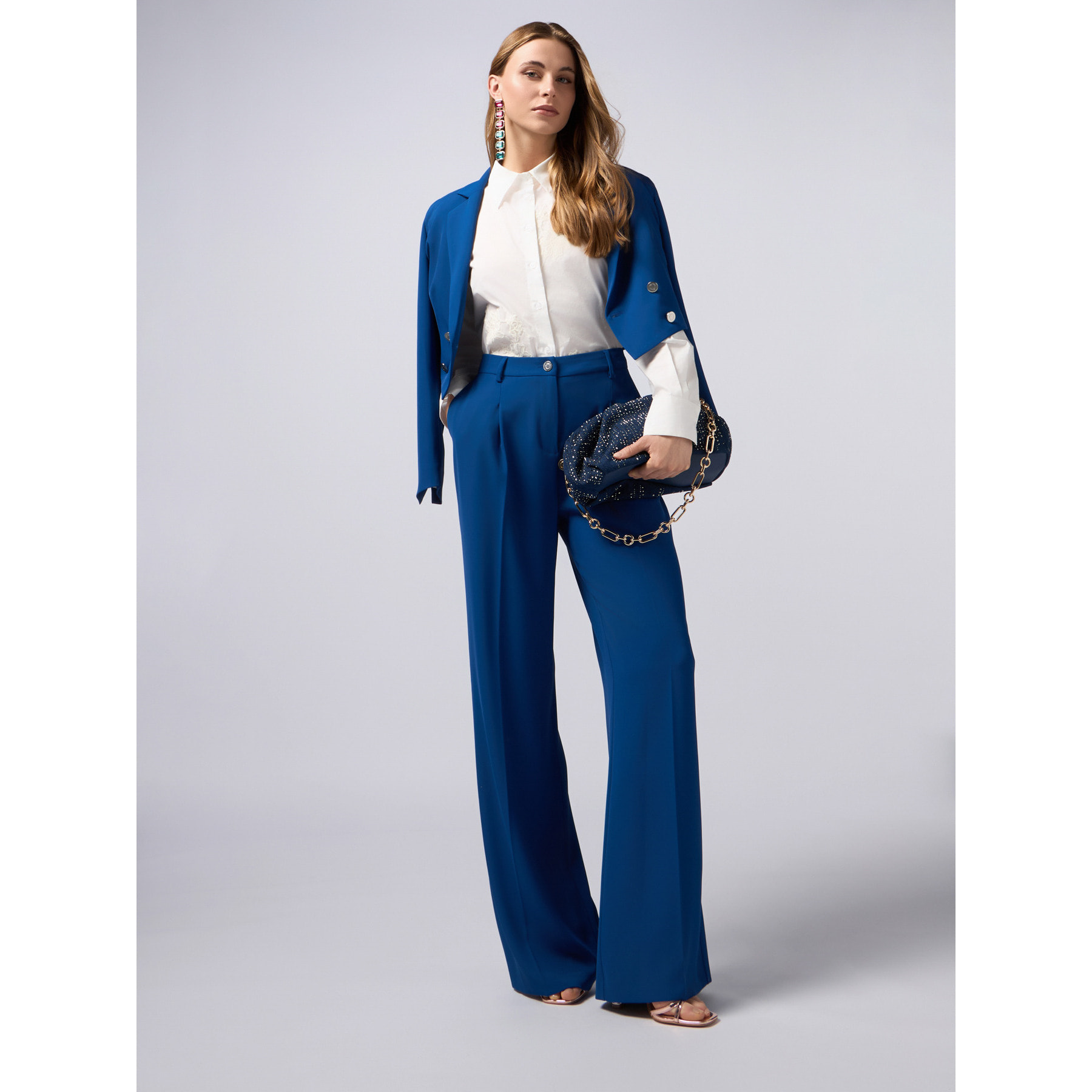 Oltre - Pantalones palazzo de tejido crepé - Azul aciano