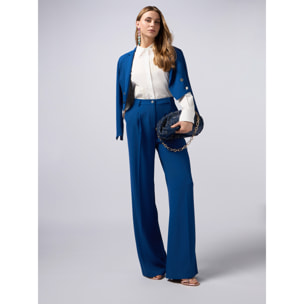 Oltre - Pantalones palazzo de tejido crepé - Azul aciano