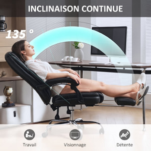 Fauteuil de bureau manager inclinable repose-pieds rétractable synthétique noir