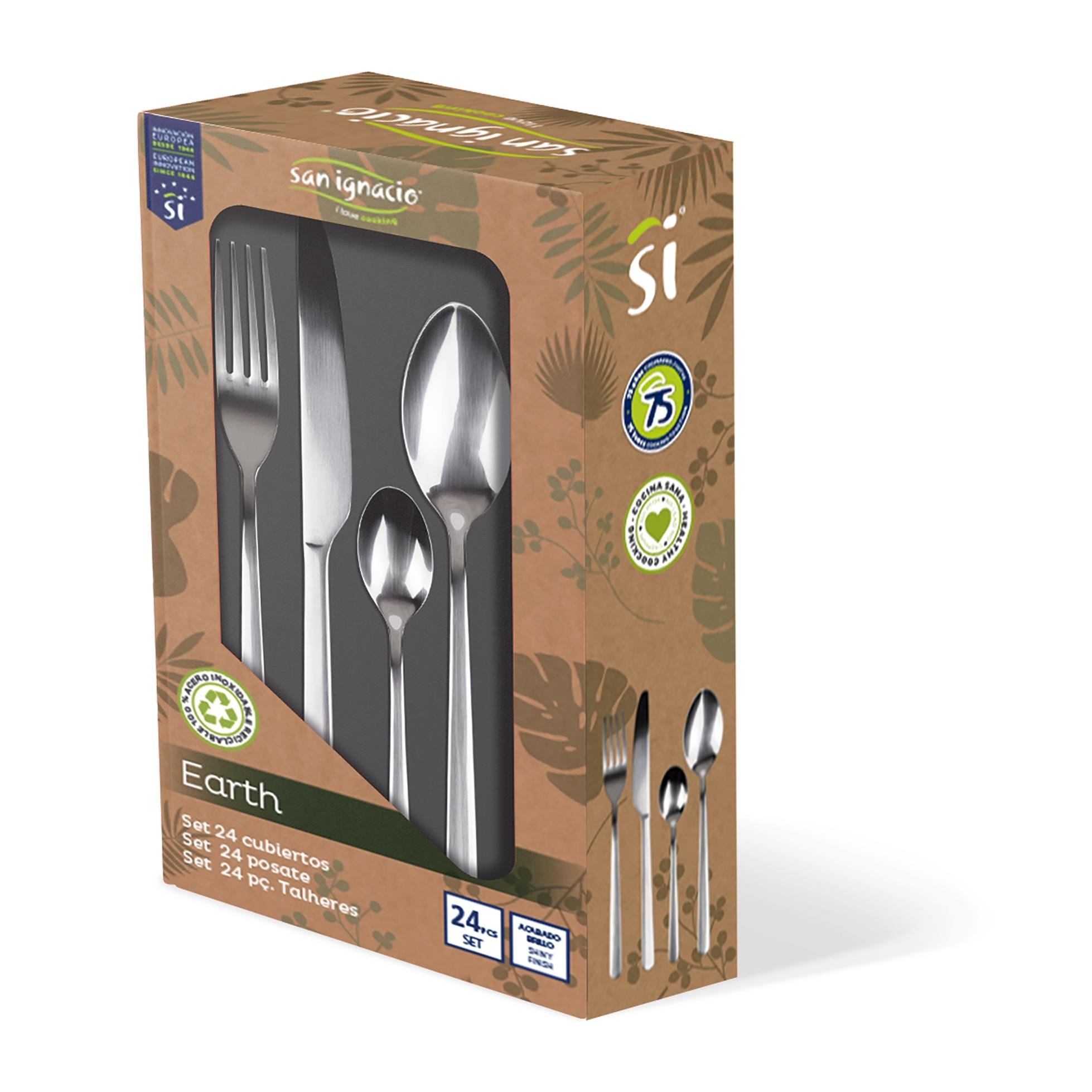 Set 24pc cuberteria acero inox reciclado brillo earth