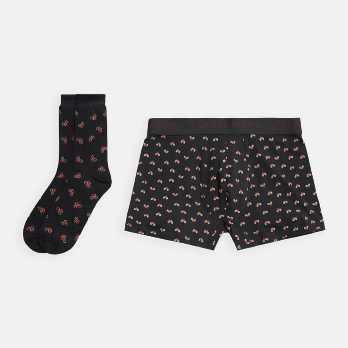 Confezione di boxer e calzini con stampa motociclistica