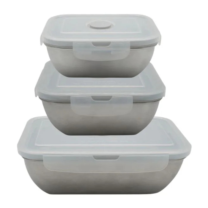 Set de 3 Lunch box inox 400 ml, 600 ml et 1000 ml compatible microonde avec couvercle Fackelmann