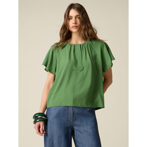 Oltre - Blusa de viscosa con drapeado - Verde