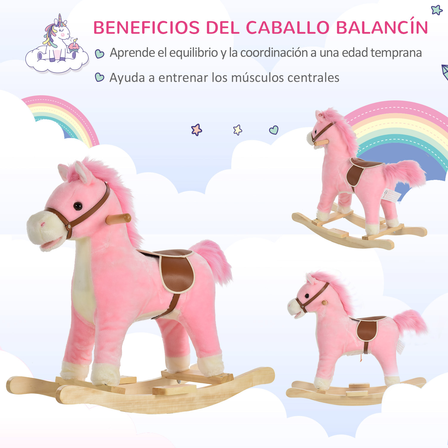 Caballo Balancín con Boca y Cola Rosa