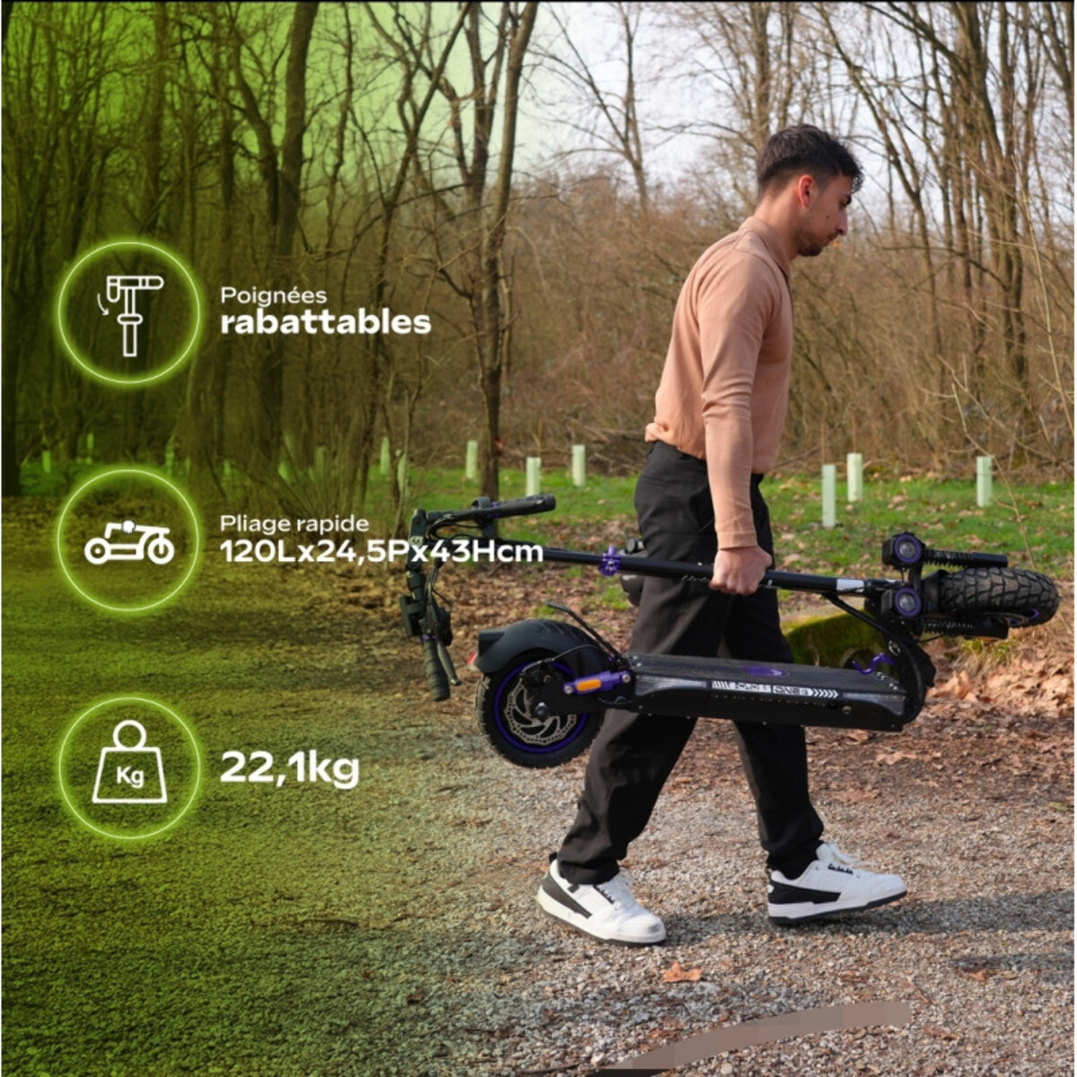 Trottinette Électrique UrbanGlide eCross ONE Red – 600W – 48V 10,4Ah – Autonomie 50km – Tout-Terrain