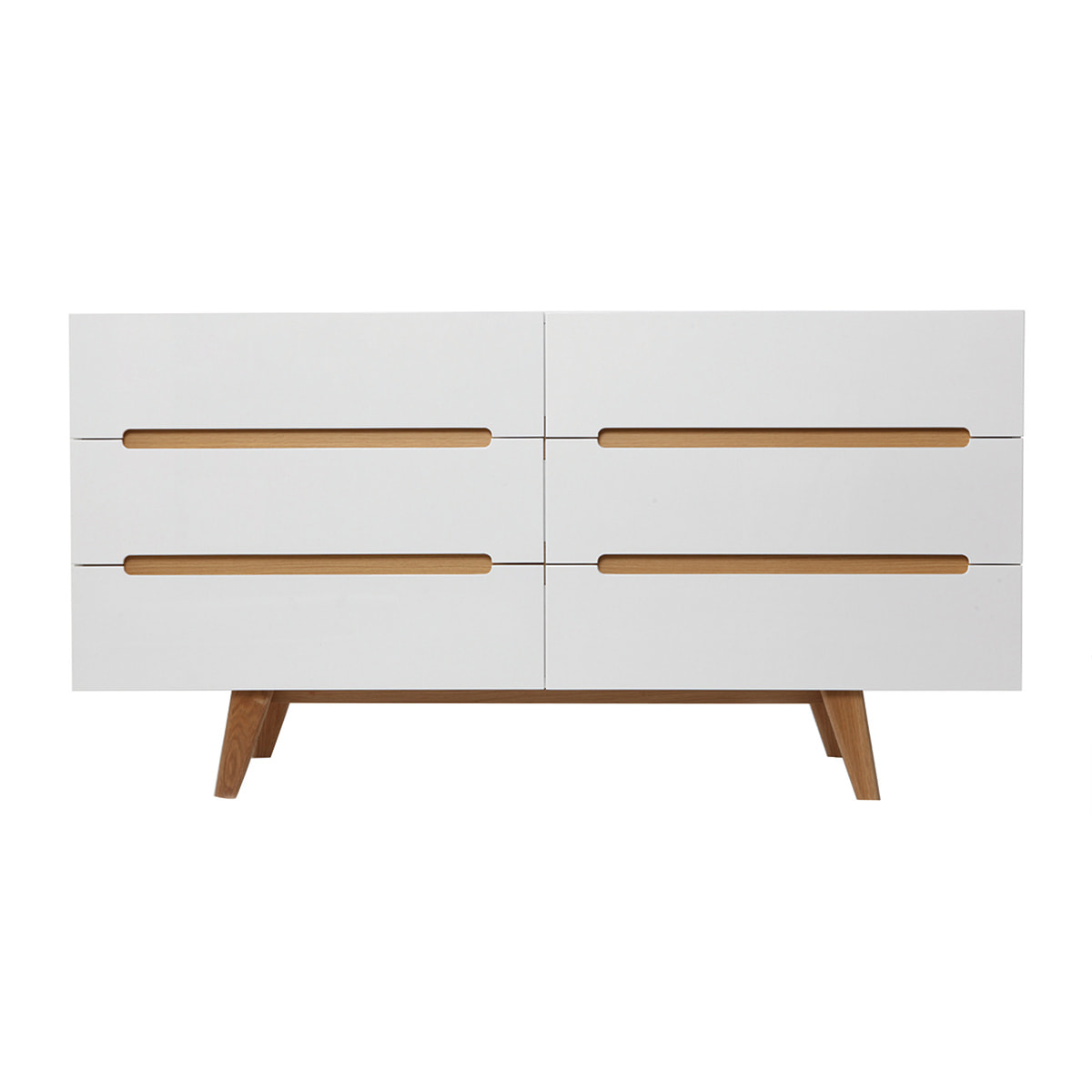 Commode scandinave finition blanc laqué brillant 6 tiroirs L160 cm MELKA