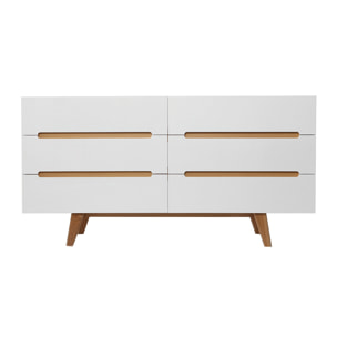 Commode scandinave finition blanc laqué brillant 6 tiroirs L160 cm MELKA