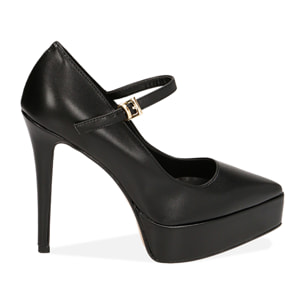 Zapatos de salón con plataforma negros, tacón de 13 cm.