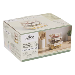 3 boîtes de conservation Clipeat+ rectangulaires 1/3,7/6,4L transparent