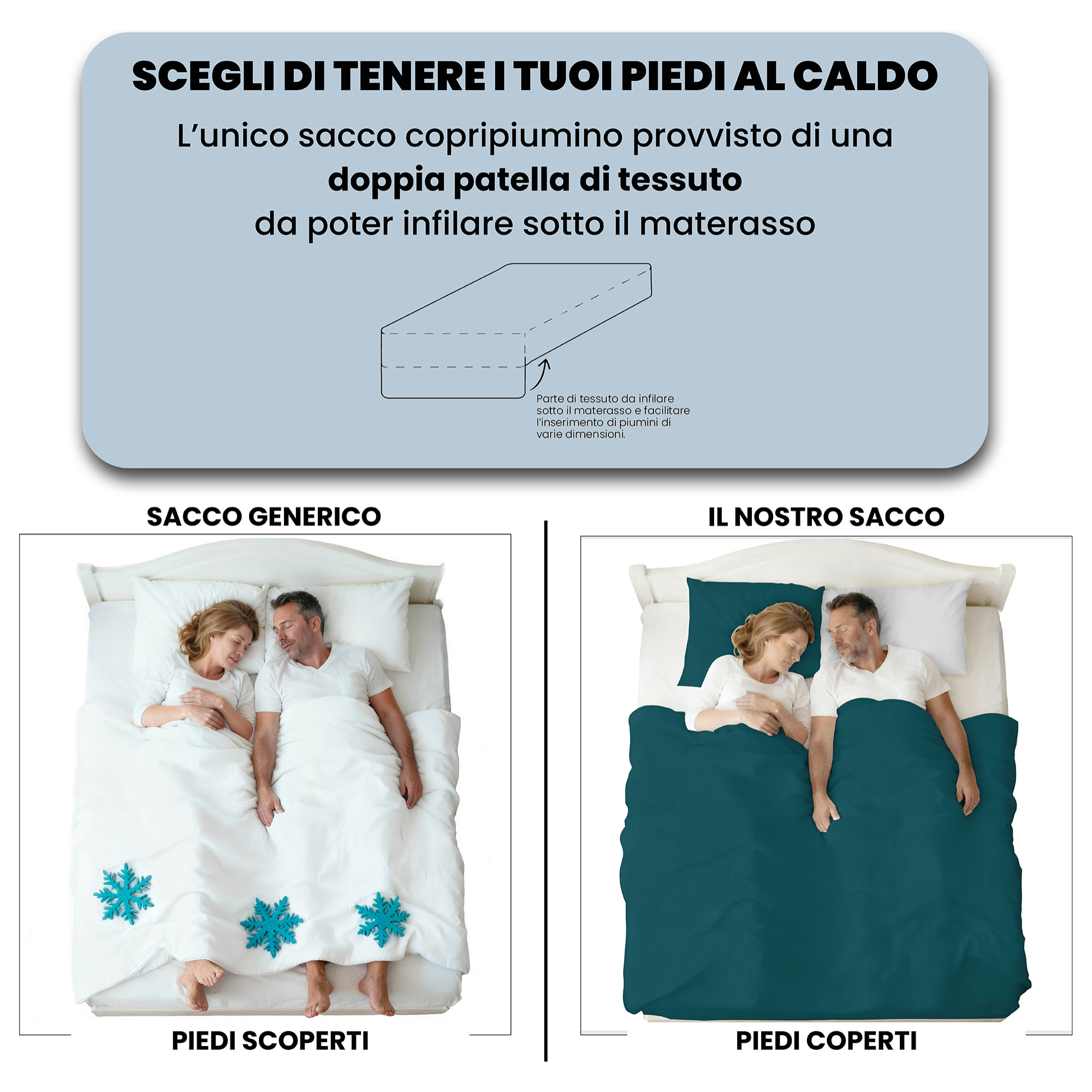 PARURE COPRIPIUMINO NATURAL COLOR, 100% Cotone, Made in Italy - VERDE PETROLIO/GRIGIO CHIARO