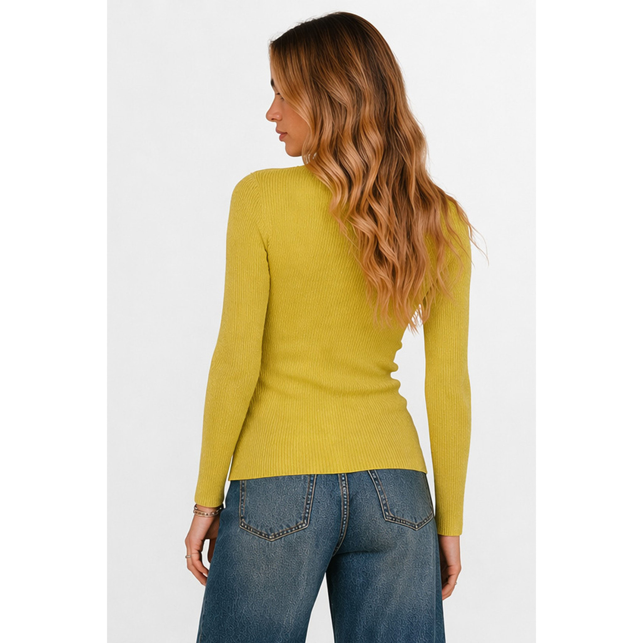 Kocca - Maglia a maniche lunghe in viscosa a coste con scollo a V Donna