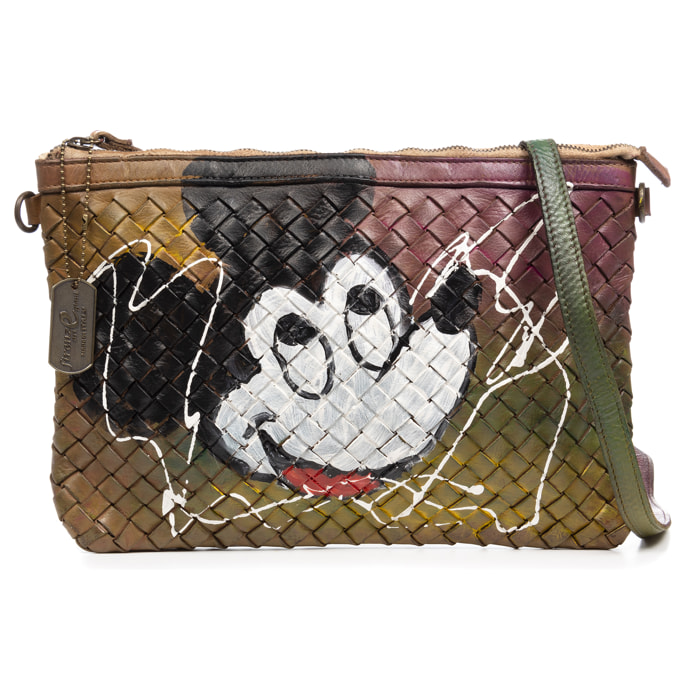 Antignano borsa a tracolla donna. Pelle autentica finitura Sauvage con fronte intrecciato, dipinto a mano.