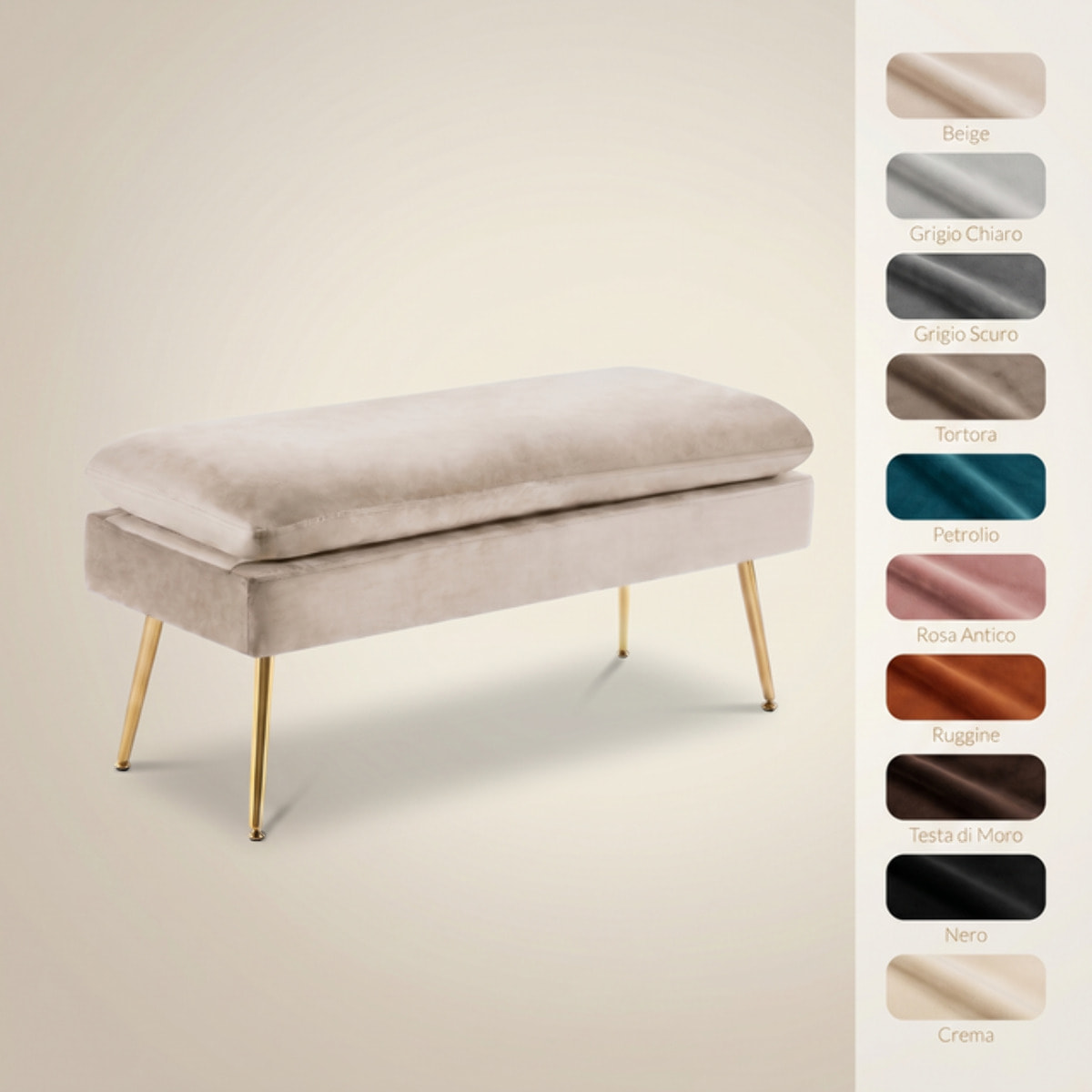 Panca Contenitore Imbottita in Effetto Velluto con Ampio Vano Portaoggetti, Seduta Confortevole e Gambe in Acciaio, Design Moderno per Camera da Letto, Ingresso e Soggiorno