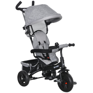 Triciclo Evolutivo para Bebés 6 en 1 Triciclo para Niños de 1-5 Años Bicicleta para Niños con Toldo Plegable Mango Telescópico Desmontable Cinturón de Seguridad y Cesto 95x50x106 cm Gris