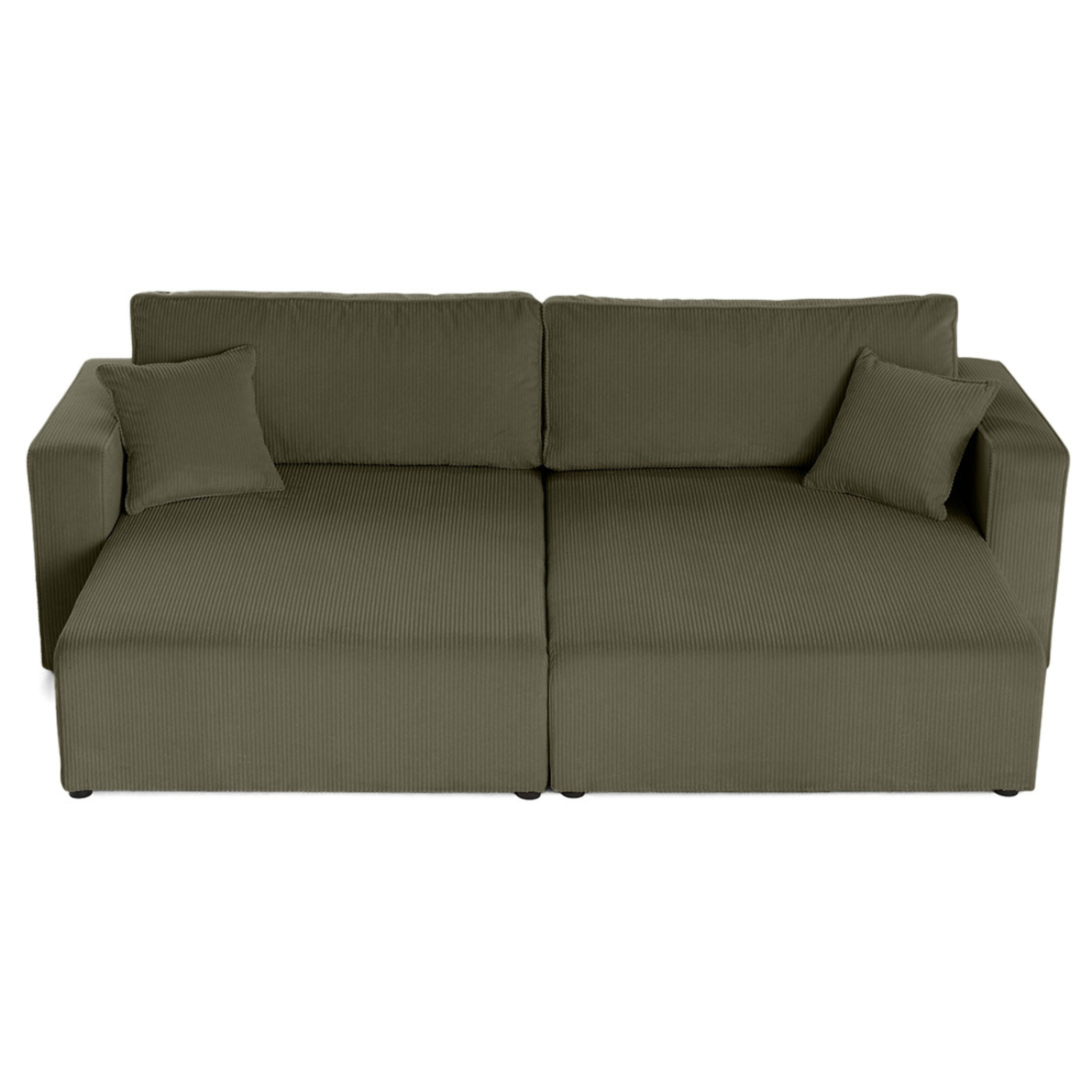 Topaze - Canapé droit 4 places avec double méridienne - assise profonde - en velours côtelé - Vert Kaki