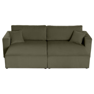 Topaze - Canapé droit 4 places avec double méridienne - assise profonde - en velours côtelé - Vert Kaki