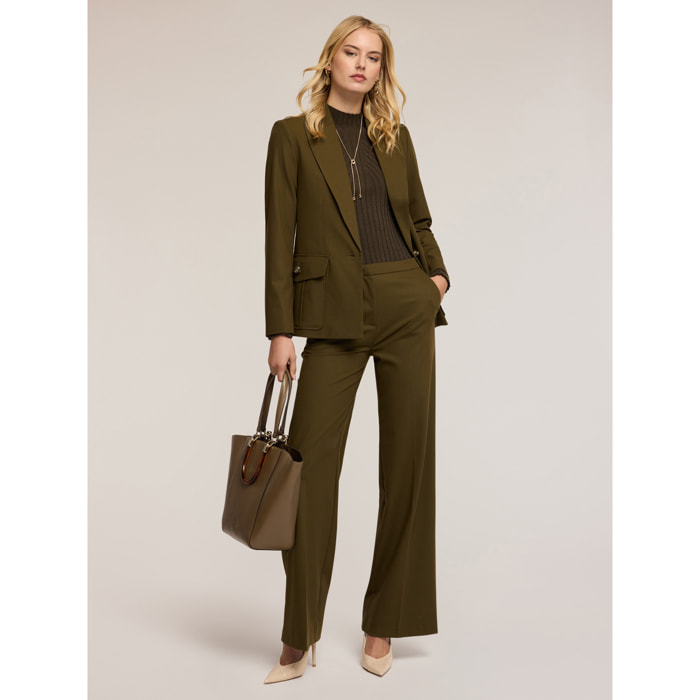 Motivi - Pantalones palazzo de franela mezcla de lana - Verde militare