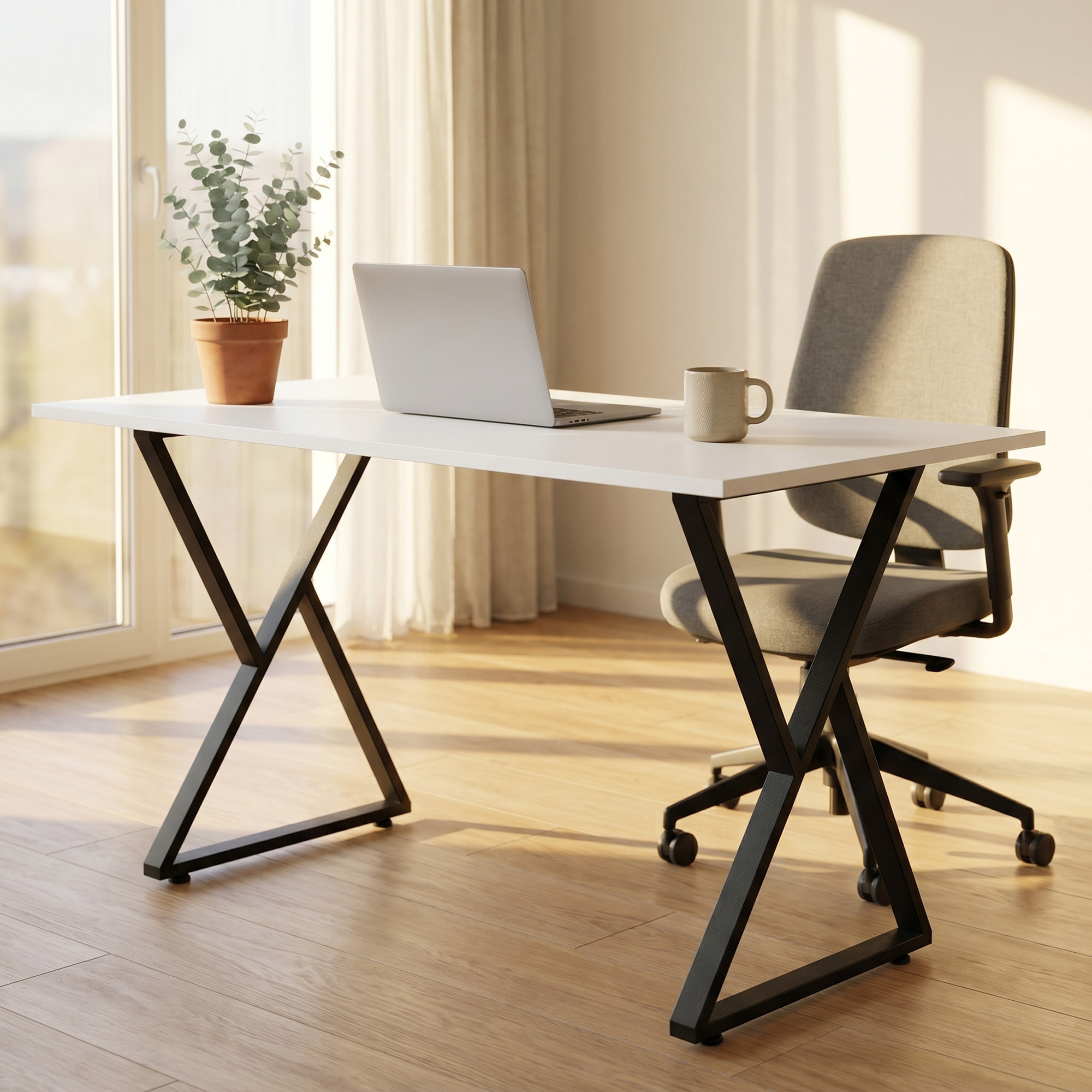Patas de Mesa de Acero, Juego de 2 Patas en Forma de X para Muebles Industriales con Almohadillas Ajustables y Tornillos para Mesa de Comedor, Banco, 60x10x72 cm, Negro