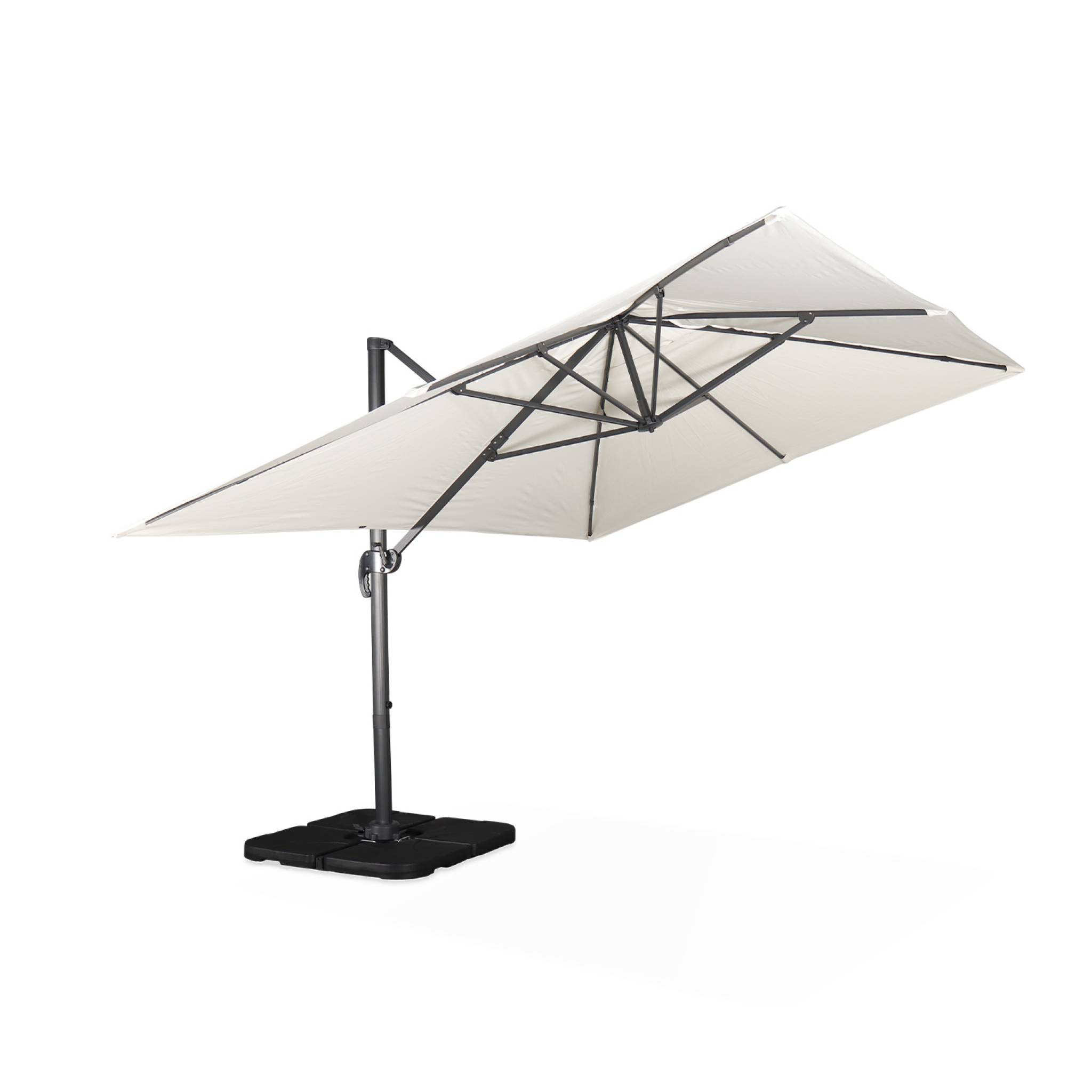 Parasol déporté rectangulaire écru 3x4m + dalles à lester 50x50cm