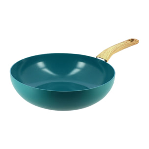 Wok 28cm en aluminium recyclé bleu canard - tous feux COLORAMA