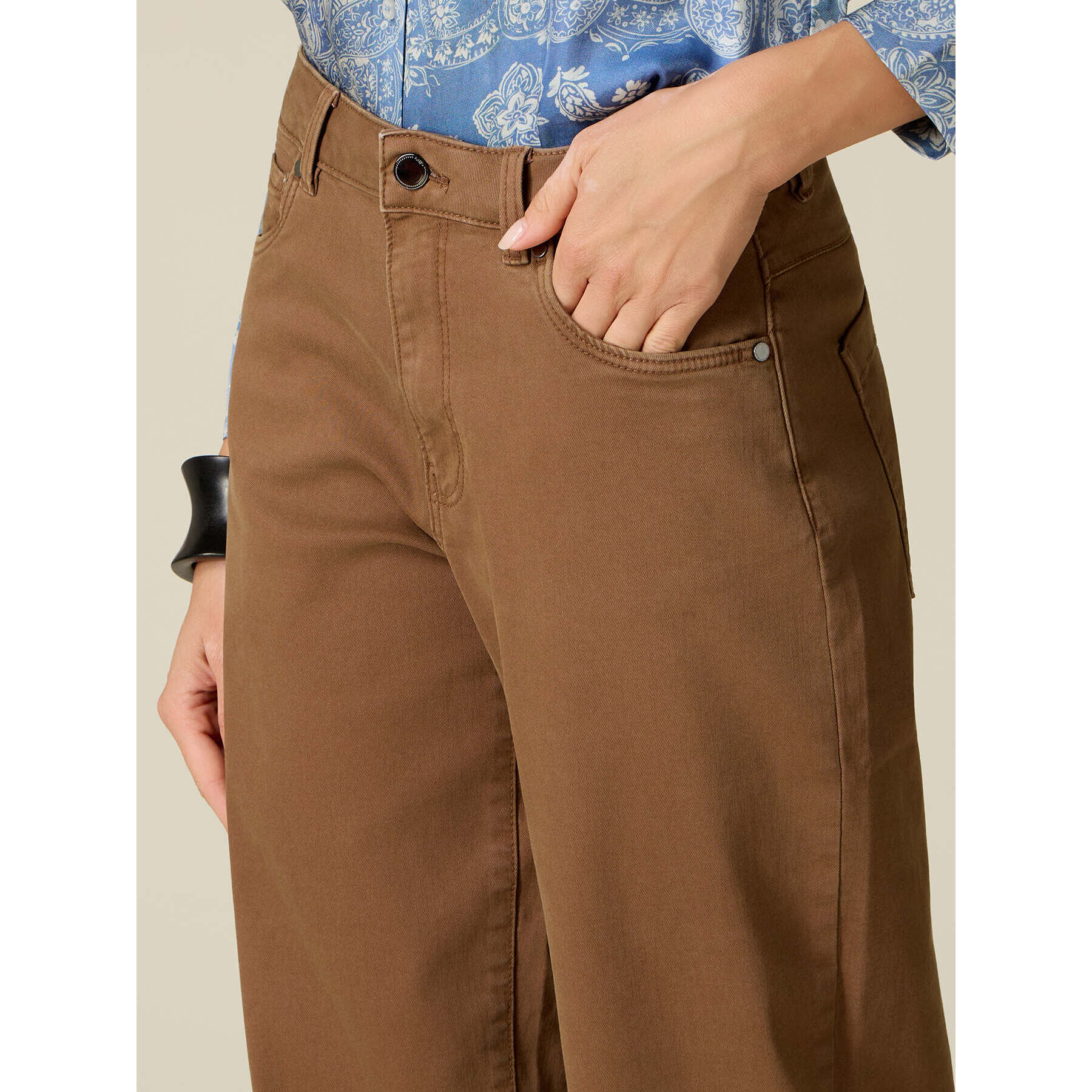 Oltre - Pantaloni barrel misto cotone e lyocell - Marrone