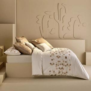 Taie d'oreiller satin de coton brodé beige Hexagones angora