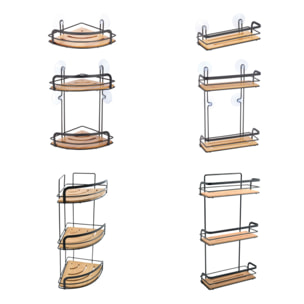 Etagère d'angle de douche à  ventouses HIKO Bambou & Acier Noir MSV