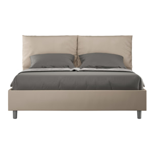 Cama con almacenaje acolchada 160x210 cuero sintético gris paloma Antea