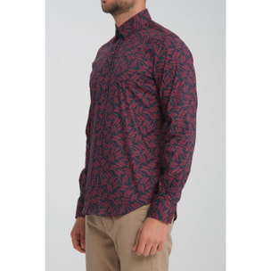 Camicia Uomo 1 Bottoni Button Down Slim Popeline Stretch Stampato Blu\Rosso