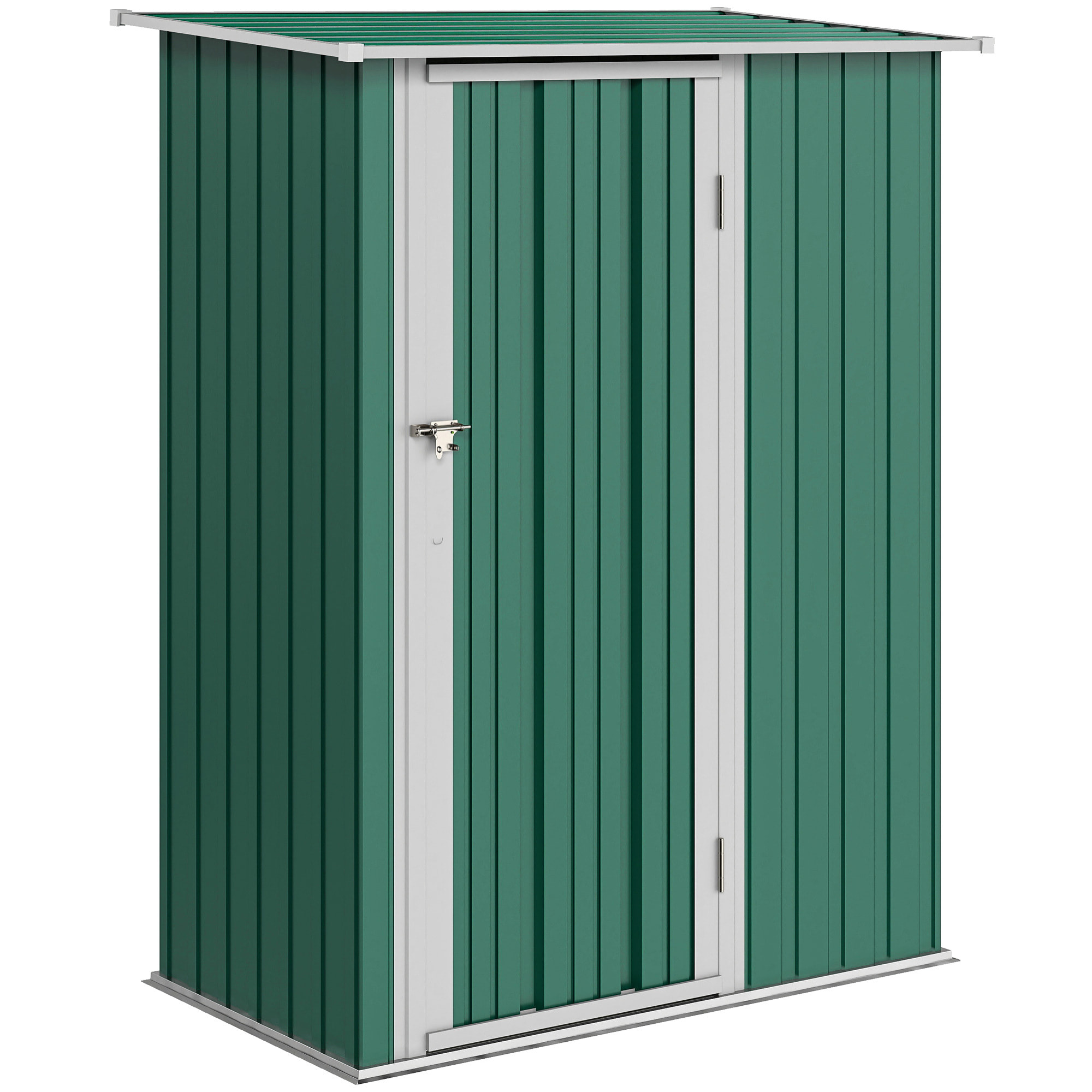 Caseta de Jardín 1,07 m² 142x86x189 cm Cobertizo Exterior Metálico con Puerta Cerradura y Orificios de Drenaje para Almacenamiento de Herramientas Verde
