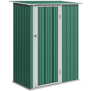 Caseta de Jardín 1,07 m² 142x86x189 cm Cobertizo Exterior Metálico con Puerta Cerradura y Orificios de Drenaje para Almacenamiento de Herramientas Verde
