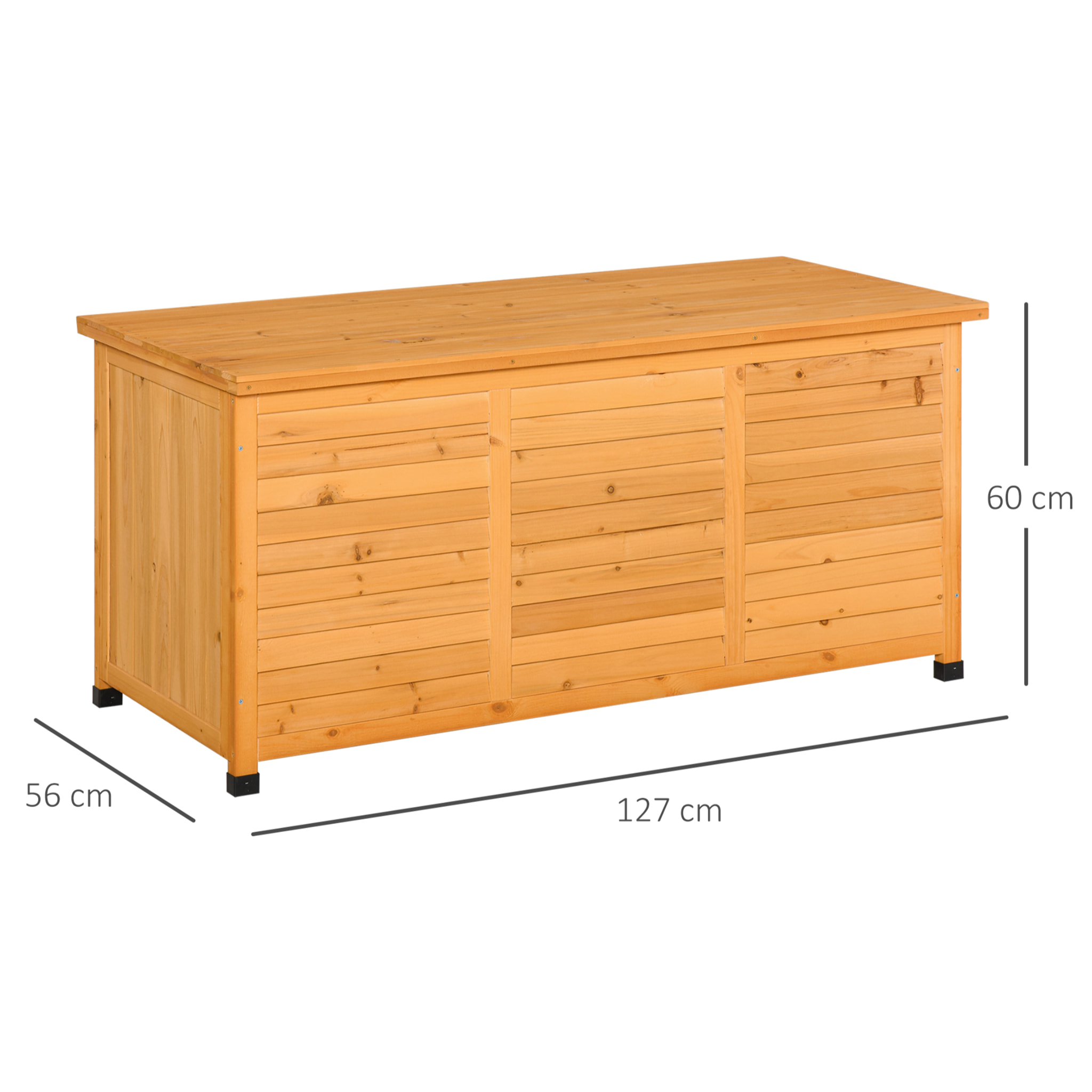 Baúl de Almacenaje Exterior 284L Arcón de Jardín de Madera Impermeable con Tapa Abrible y Diseño Persiana 127x56x60 cm Natural