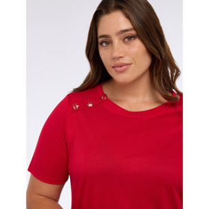 Fiorella Rubino - T-shirt in jersey con bottoni decorativi - Rosso