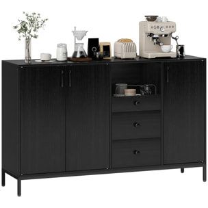 Aparador de 3 Puertas, Aparador de Salón con 3 Cajones, Estantes Ajustables, para Cocina, Entrada, Comedor, Dormitorio, Negro, 143,5x40x90 cm