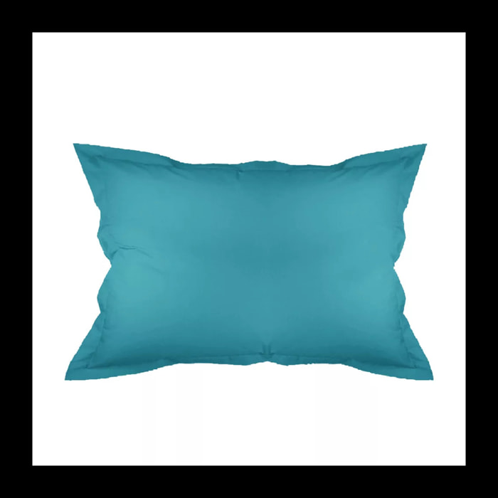 Taie d'oreiller percale de coton uni bleu Olana petrole