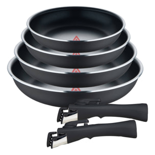 Set de 4 Sartenes Heat Dot Ø22Ø24Ø26Ø28cm en Aluminio prensado Negro + 2 Mangos extraíbles Click&Cook Bergner