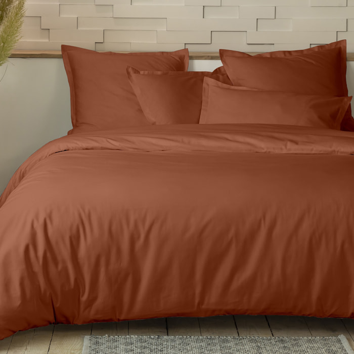 Parure housse de couette 2pcs 100% percale de coton 80 fils_ terracotta